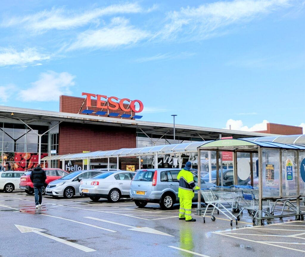 Tesco supermarket storefront in the UK