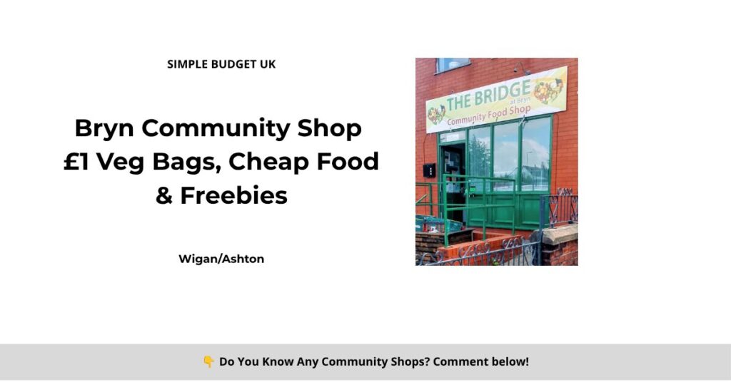 Bryn Community Shop storefront sign reading The Bridge at Bryn Community Food Shop.
