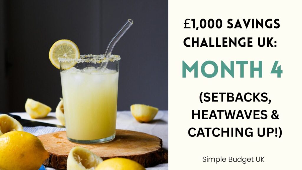 £1000 Savings Challenge UK Month 4 budget update featured image graphic by Simple Budget UK.