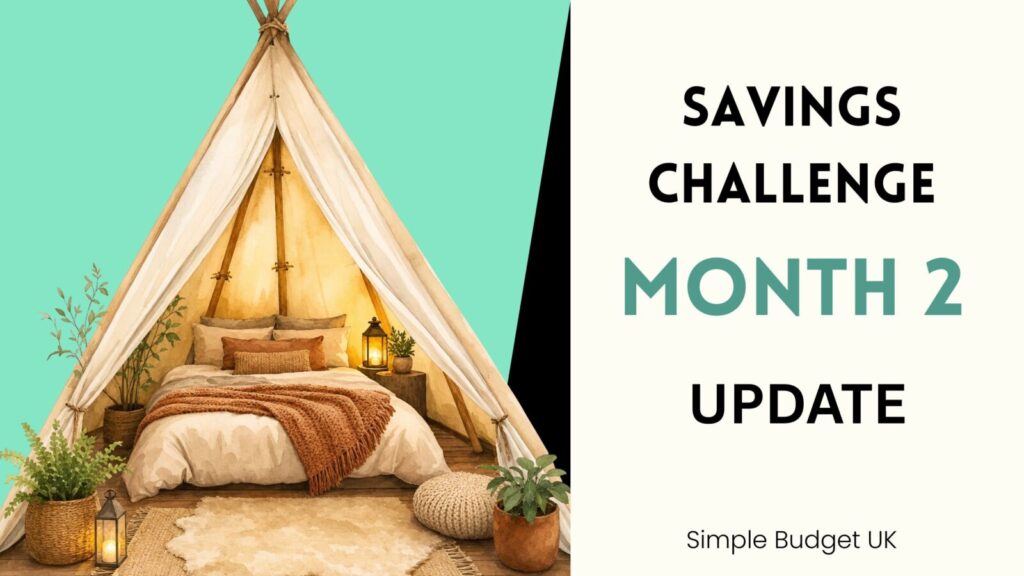 A split-screen blog banner for the £1000 Savings Challenge UK Month 2 update post.