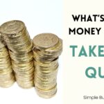 Stacks of British one pound coins next to text reading: What's Your Money Style? Take the Quiz. For our Budgeting Personality Quiz Simple Budget UK.